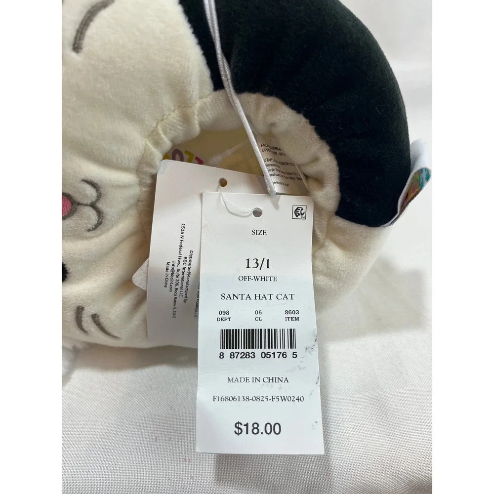 Squishmallows Kids Santa Hat Cat Slippers Off-White Holiday Plush Size 13/1‎ NEW